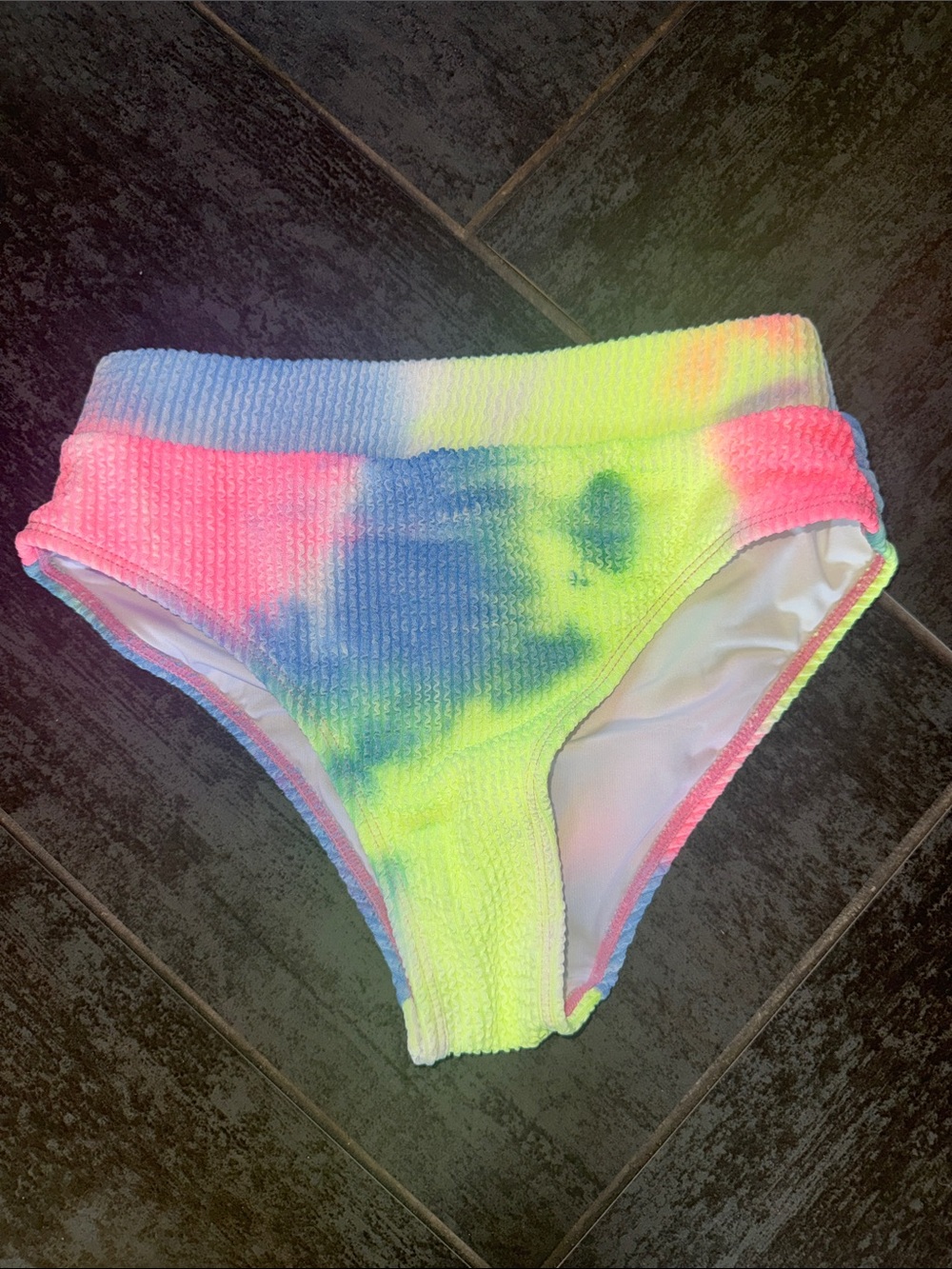 Cupshe Tie-Dye High Waist Bikini Bottoms - Neon Pink, Blue & Yellow